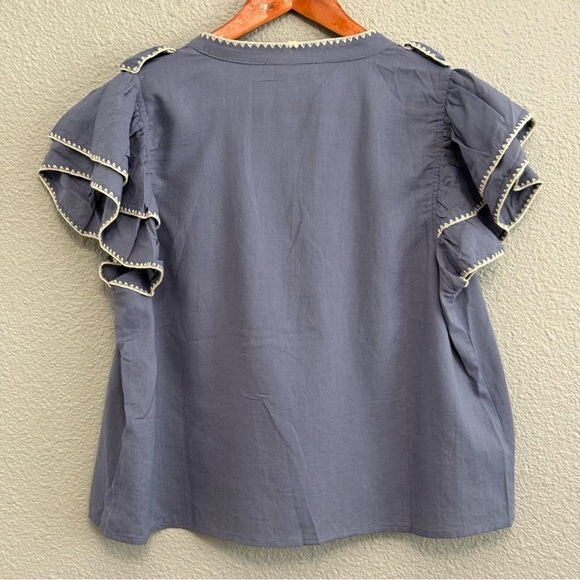 Dusty Blue Ruffle Short Sleeve V-neck Top NWOT - Picture 4 of 5